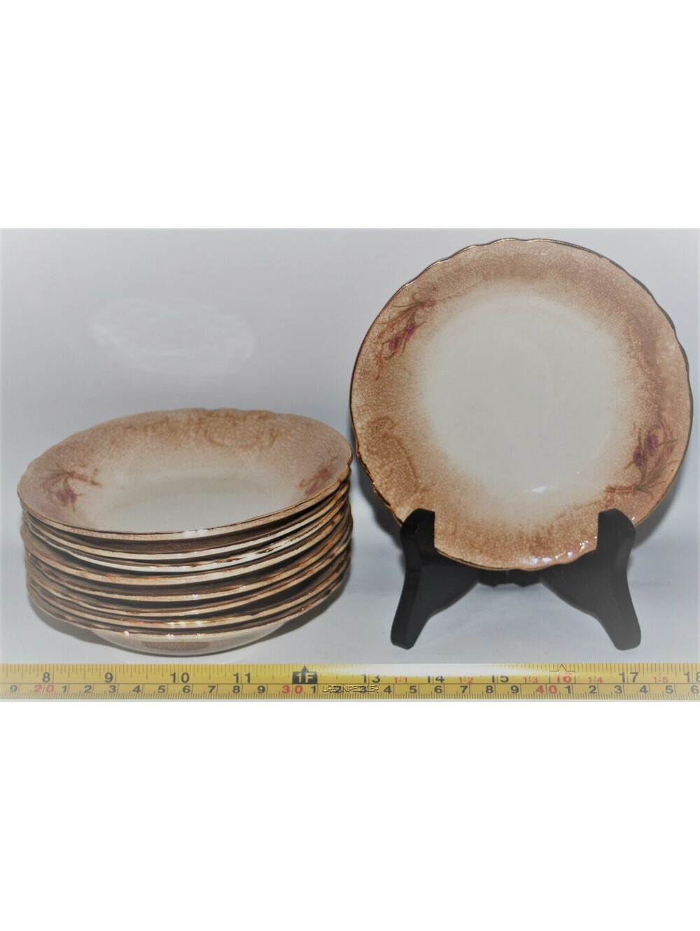 SHENANGO Lot/9 Berry Dessert Bowls*Pink Floral Wheat Sprig*Vtg USA*Rare*HTF